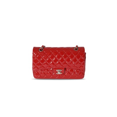 CHANEL RED PATENT CLASSIC MEDIUM DOUBLE FLAP (25*15*6cm)